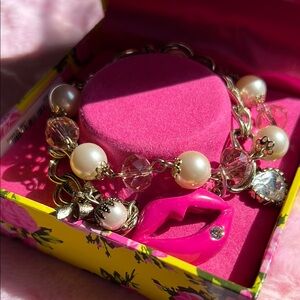 NIBWT Vintage Betsey, Johnson, hot pink lips, toggle bracelet.